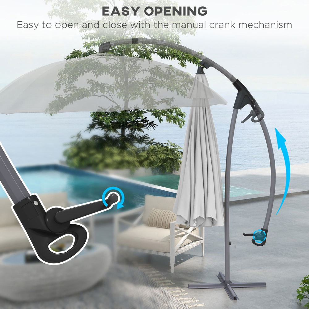 Outsunny Grey Cantilever Parasol with Cross Base 2.7m Image 4