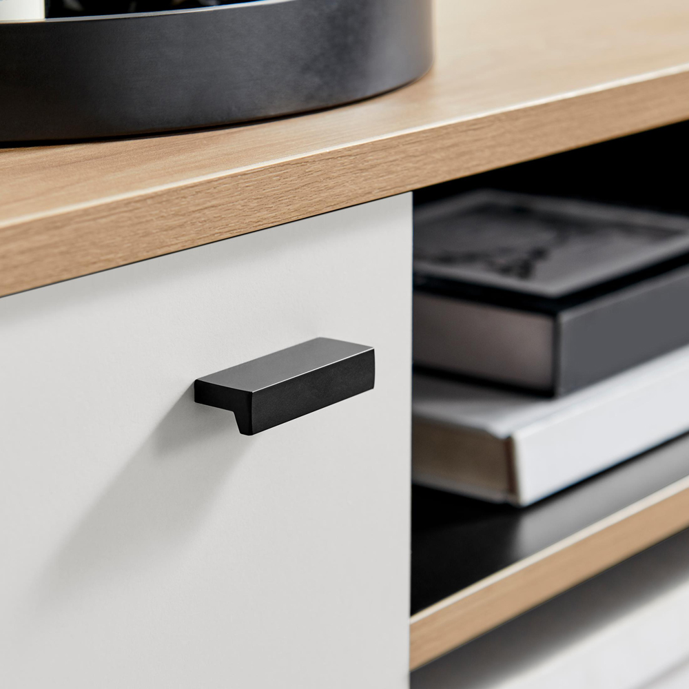 Furniturebox Billet 2 Door 2 Shelf Off White and Wood Effect TV Unit Image 2