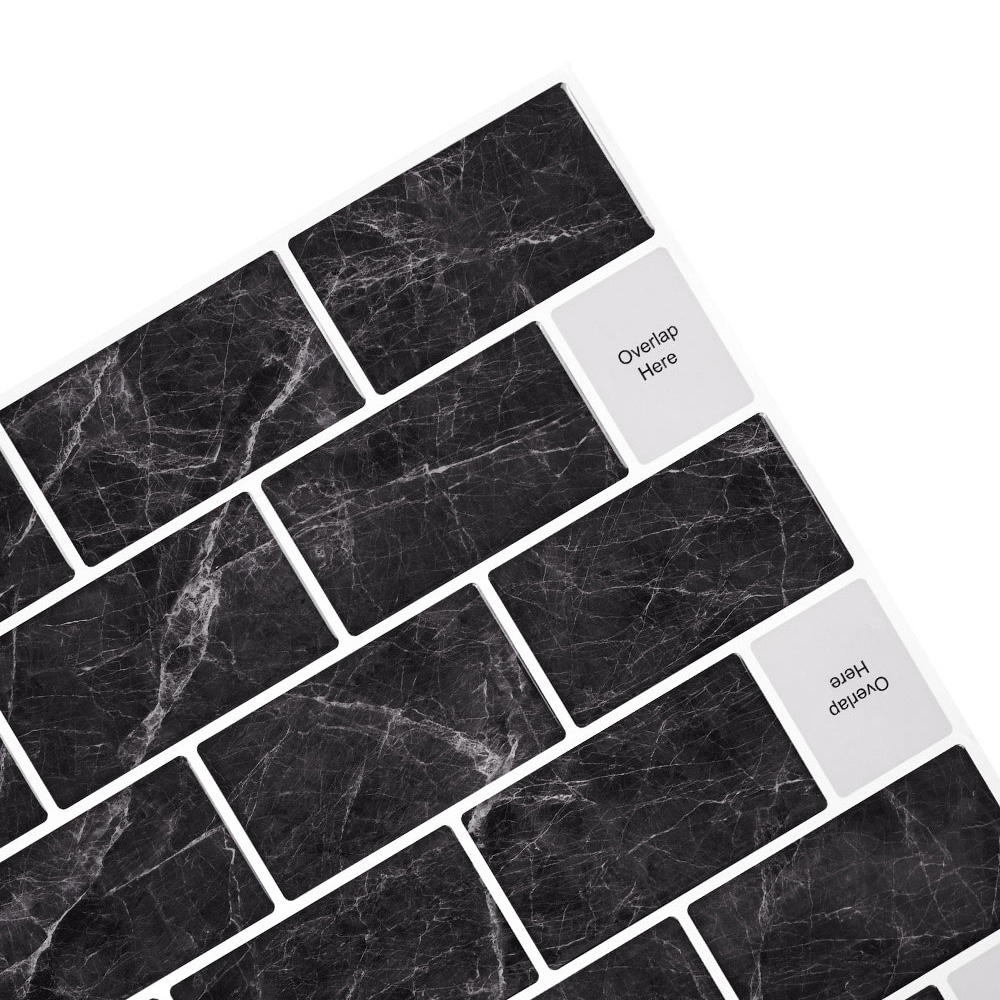 Living and Home Marble Black Peel and Stick Wall Tile Sticker 10 Pack Image 4