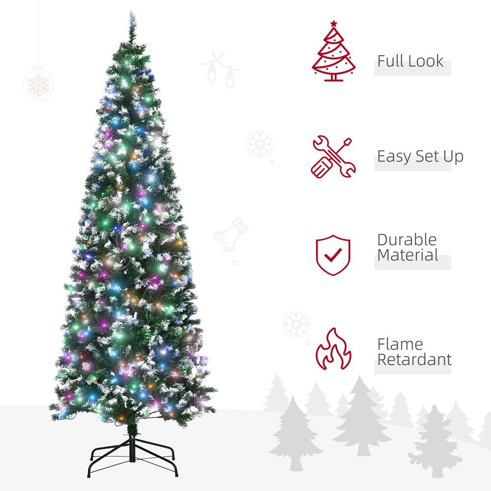 Everglow Colourful LED Pre-Lit Tall Green Artificial Slim Pencil Christmas Tree 7ft Image 4
