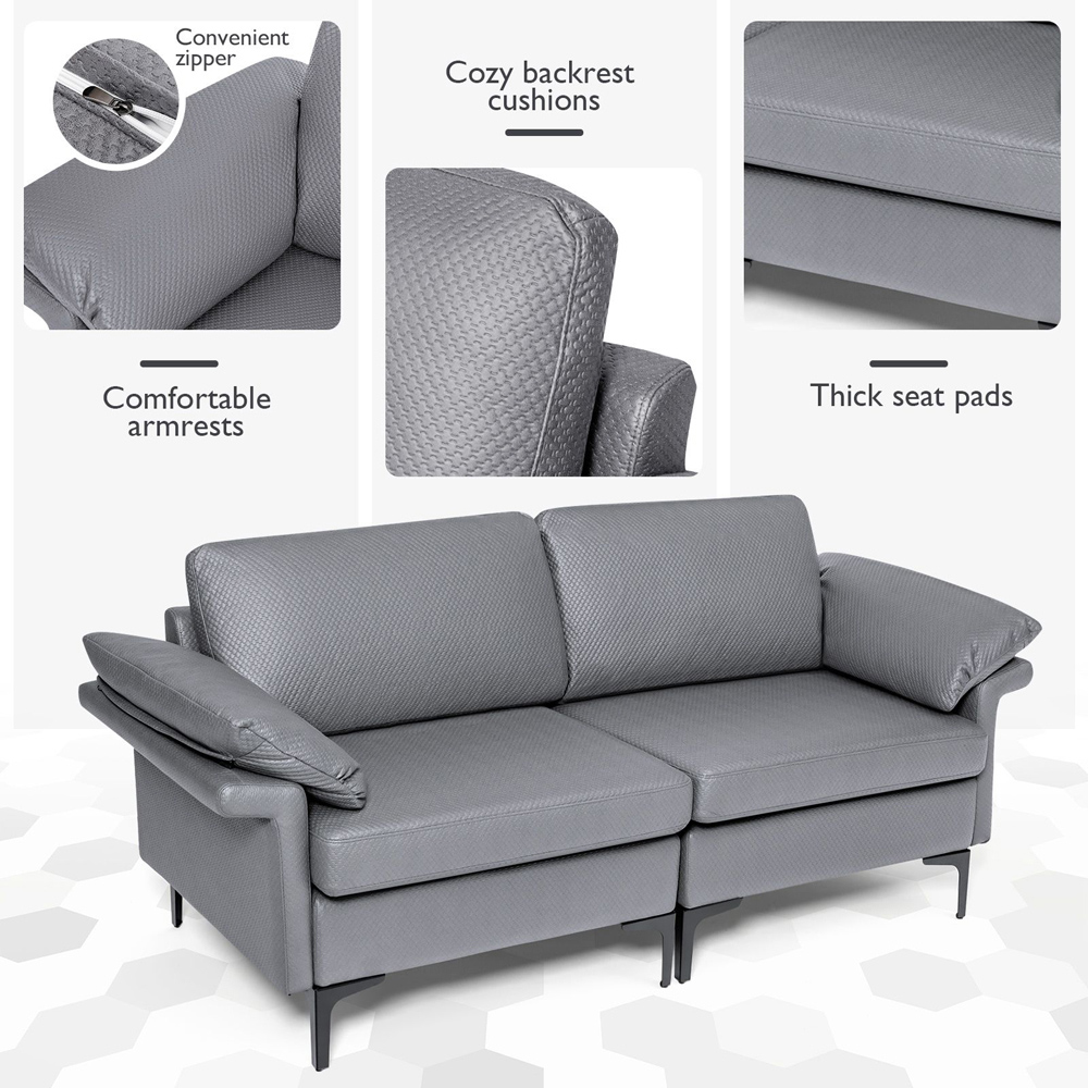 Costway 2 Seater Grey Upholstered Sofa Image 6