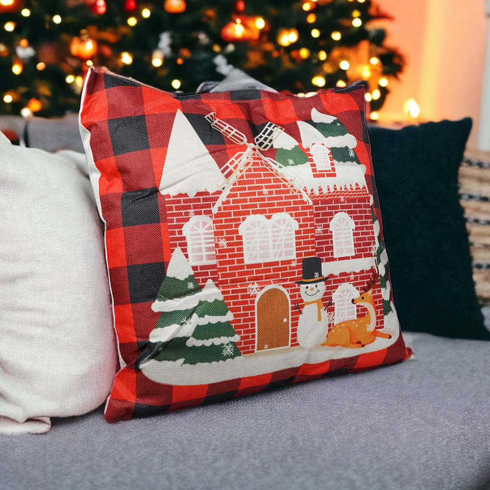 Xmas Haus Festive Black and Red Plaid House Christmas Cushion 45 x 45cm Image 2