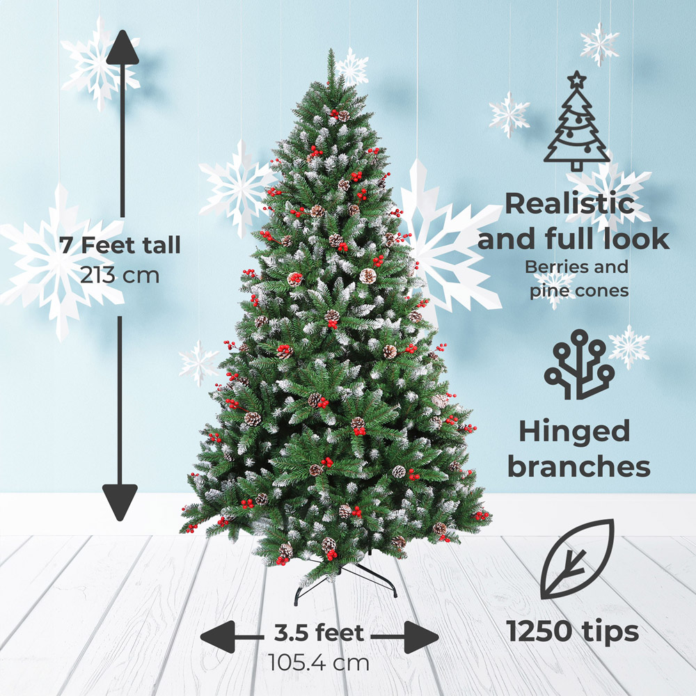 wilko Snow Flocked Artificial Christmas Tree with Pine Cones 7ft Image 7