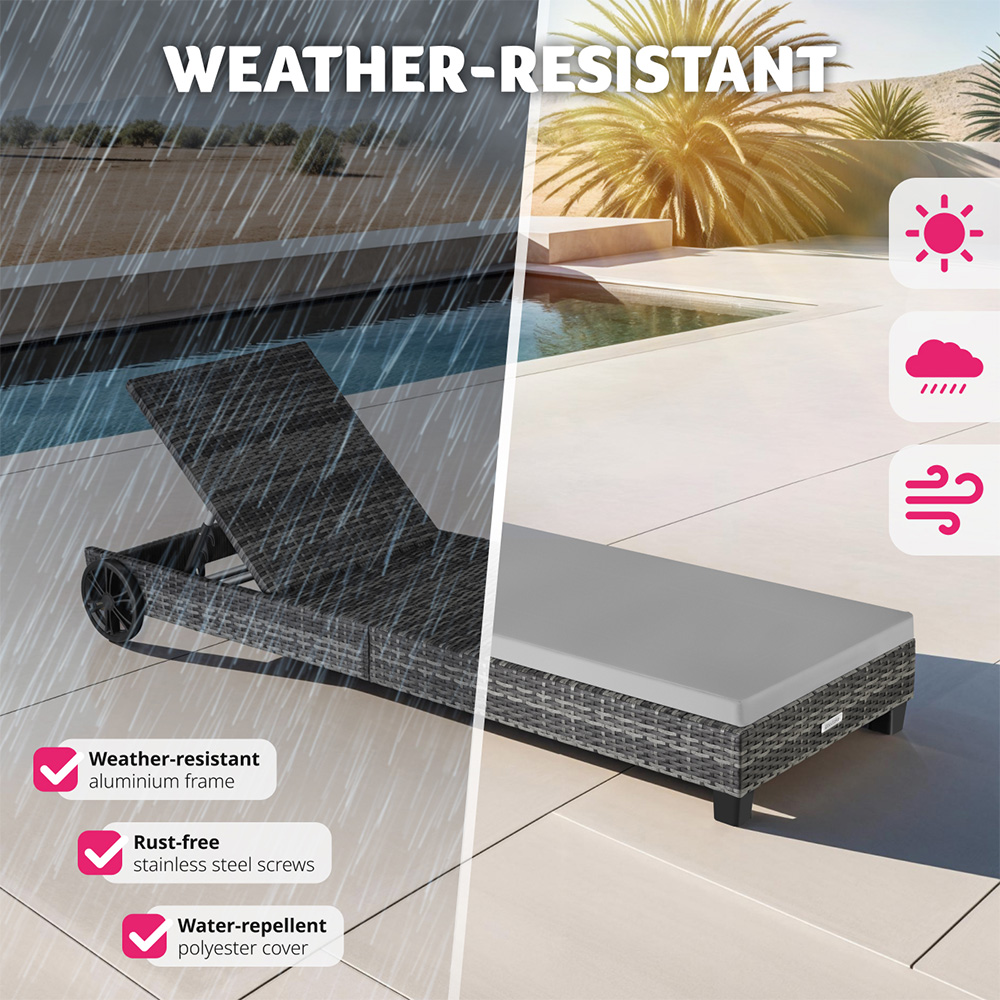 tectake Ancona Grey 5 Level Adjustable Aluminium Frame Sun Lounger Image 8