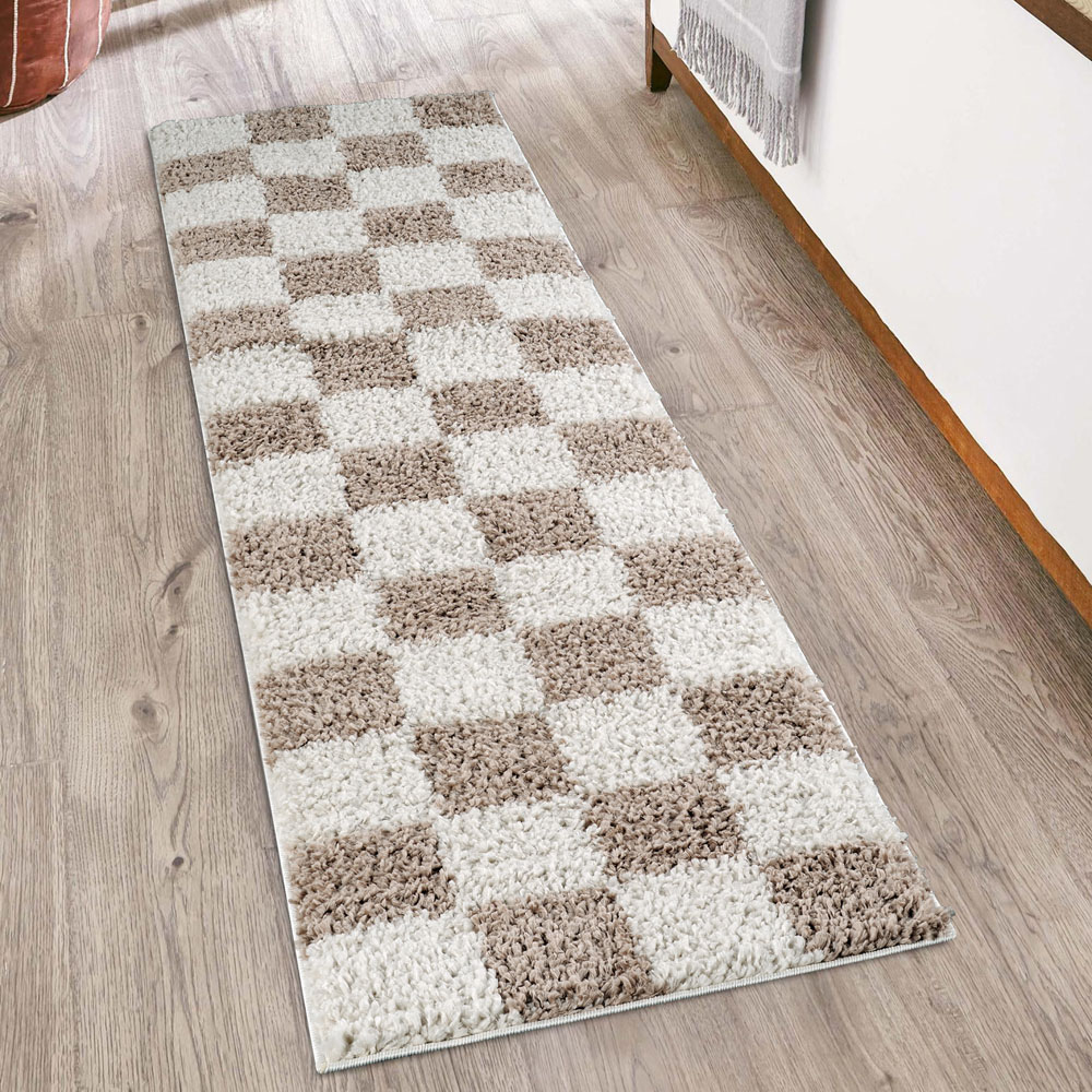 Desire Rugs Chester Beige Shaggy Checkered Rug 160 x 230cm Image 5