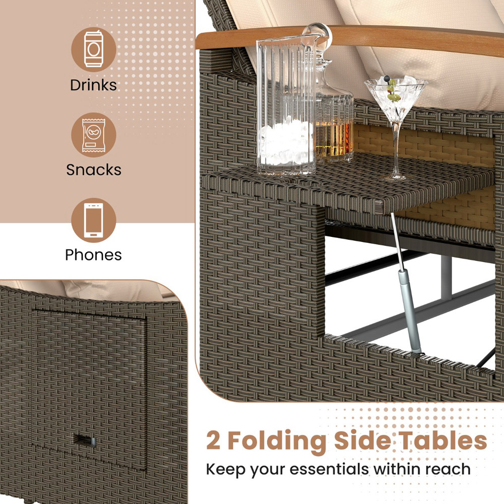 Costway 2 Seater Rattan Woven Daybed with Storage Ottoman Image 6