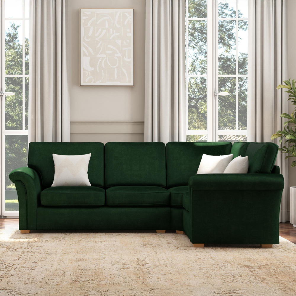 Castleacre 3 Seater Forest Green Plush Velvet Left Hand Fixed Back Corner Sofa Image 5