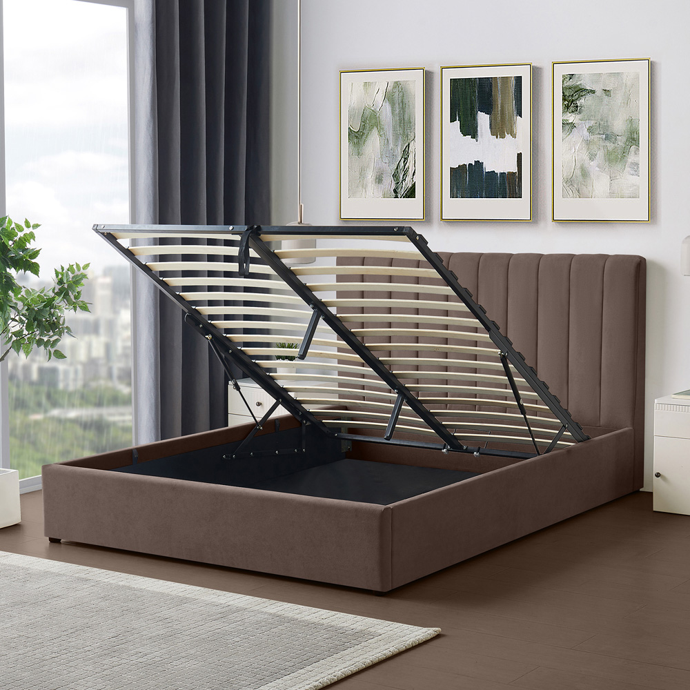 Artemis Home Evelynne King Size Dark Brown Linen Upholstered Ottoman Bed Image 2