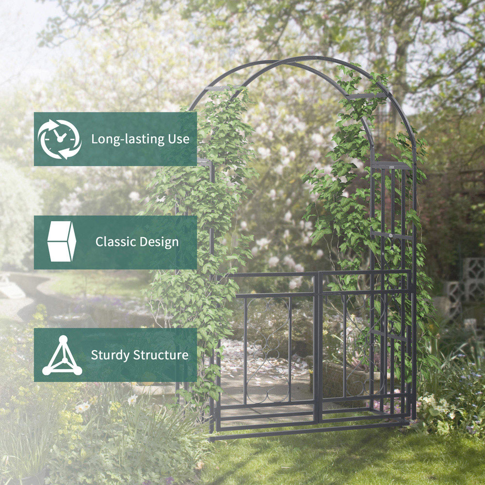 Outsunny Metal Garden Arch with Double Gate Image 7