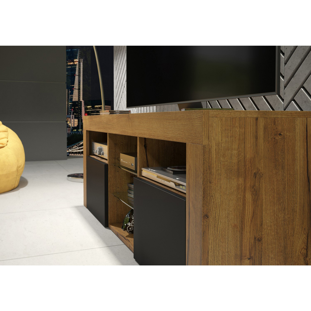 Creative Furniture Pulse Dark Oak and Black Matt 2 Door 5 Shelf TV Unit Image 4