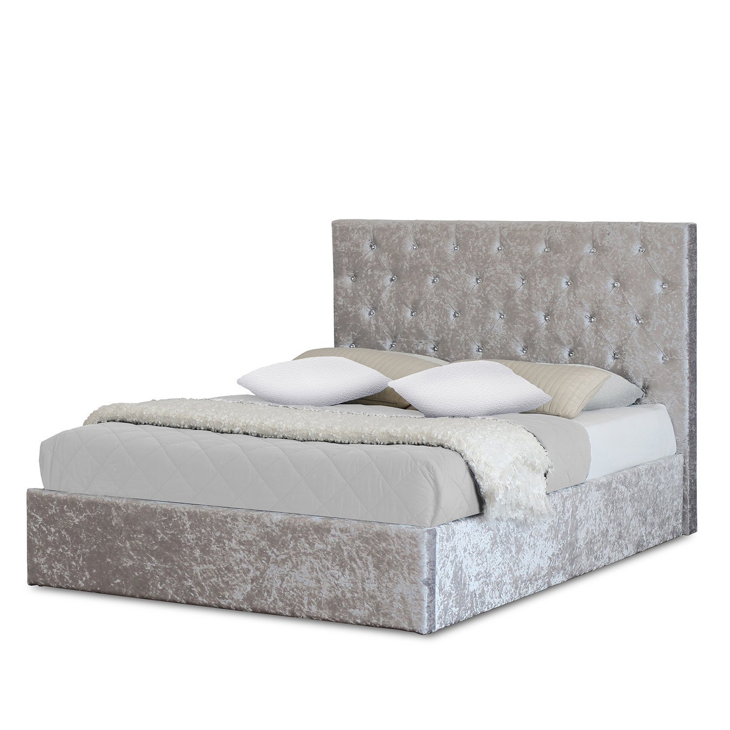 Glitz Crushed Velvet Bed Frame Silver Double Image 2