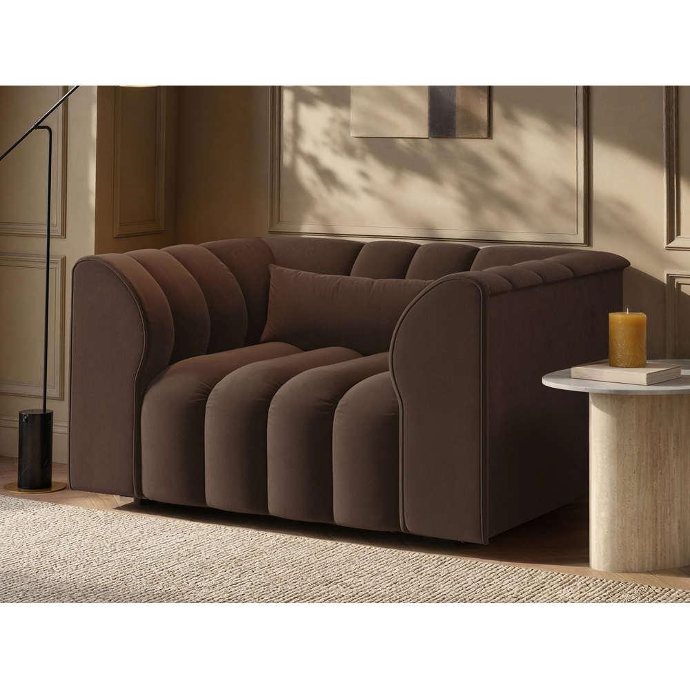 SOLACE+CO Halle Brown 2 Seater Loveseat Sofa with Storage Footstool Image 3