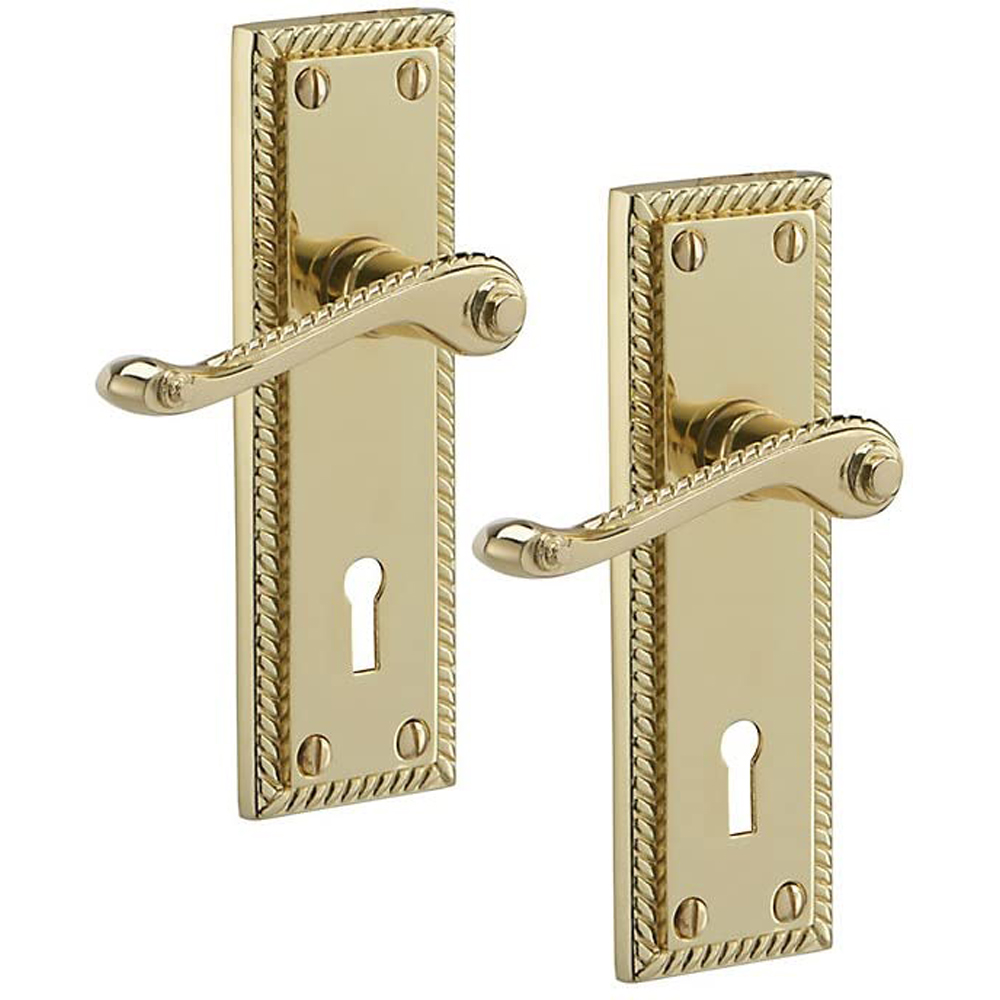 Golden Grace Polished Brass Georgian Door Handle Set Image 2