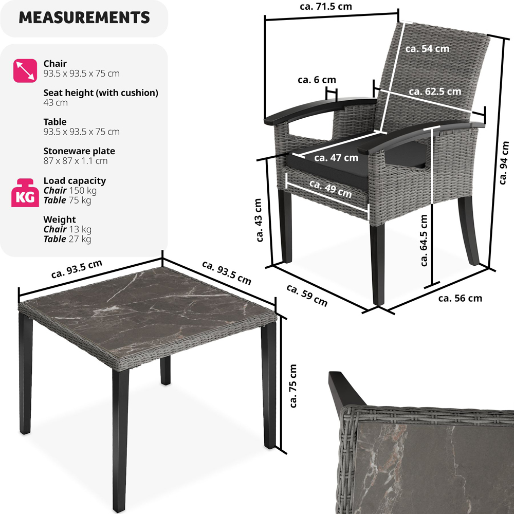 tectake Tarent Rosarno 4 Seater Rattan Garden Dining Set Grey Image 9