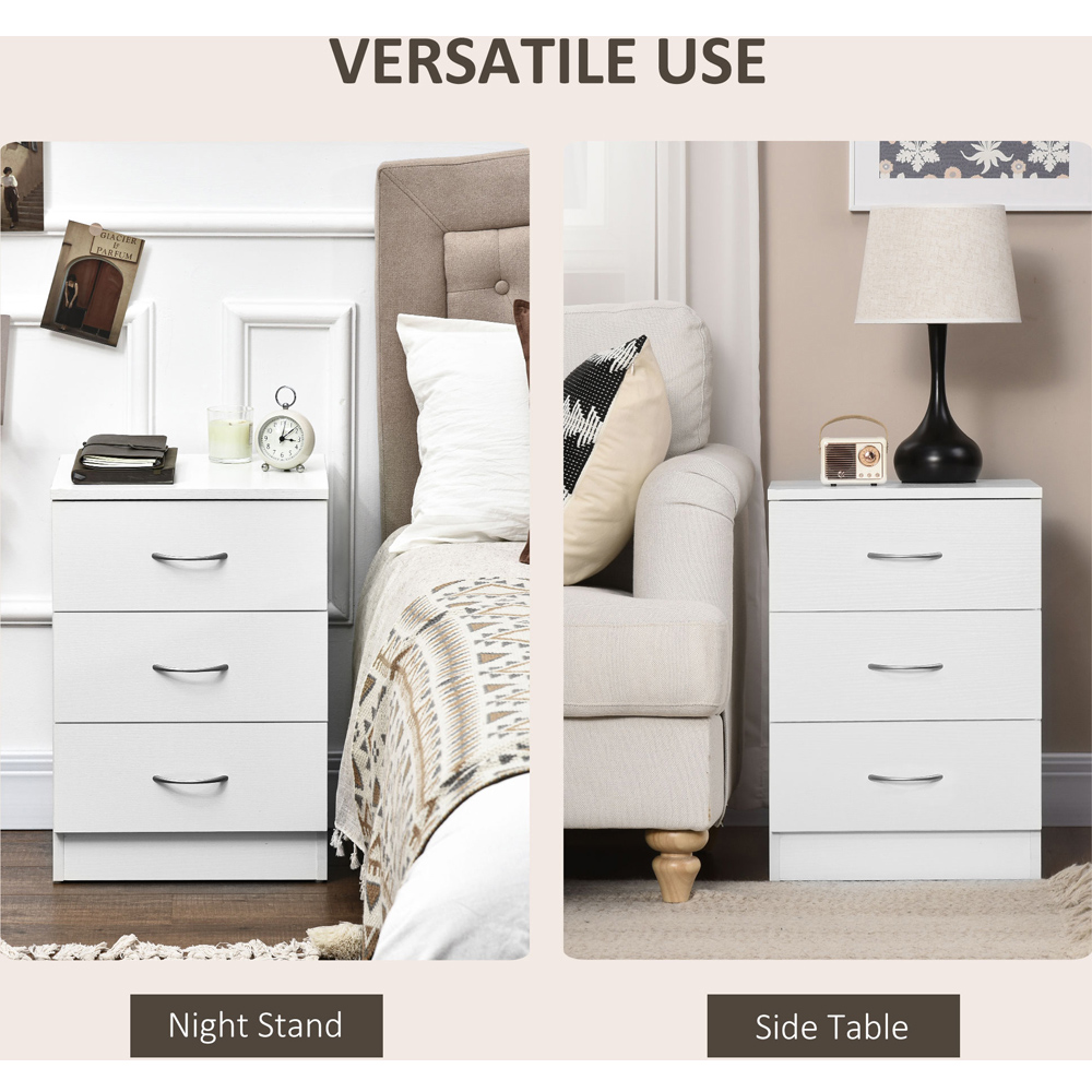 Portland 3 Drawer White Wooden Bedside Table Image 7