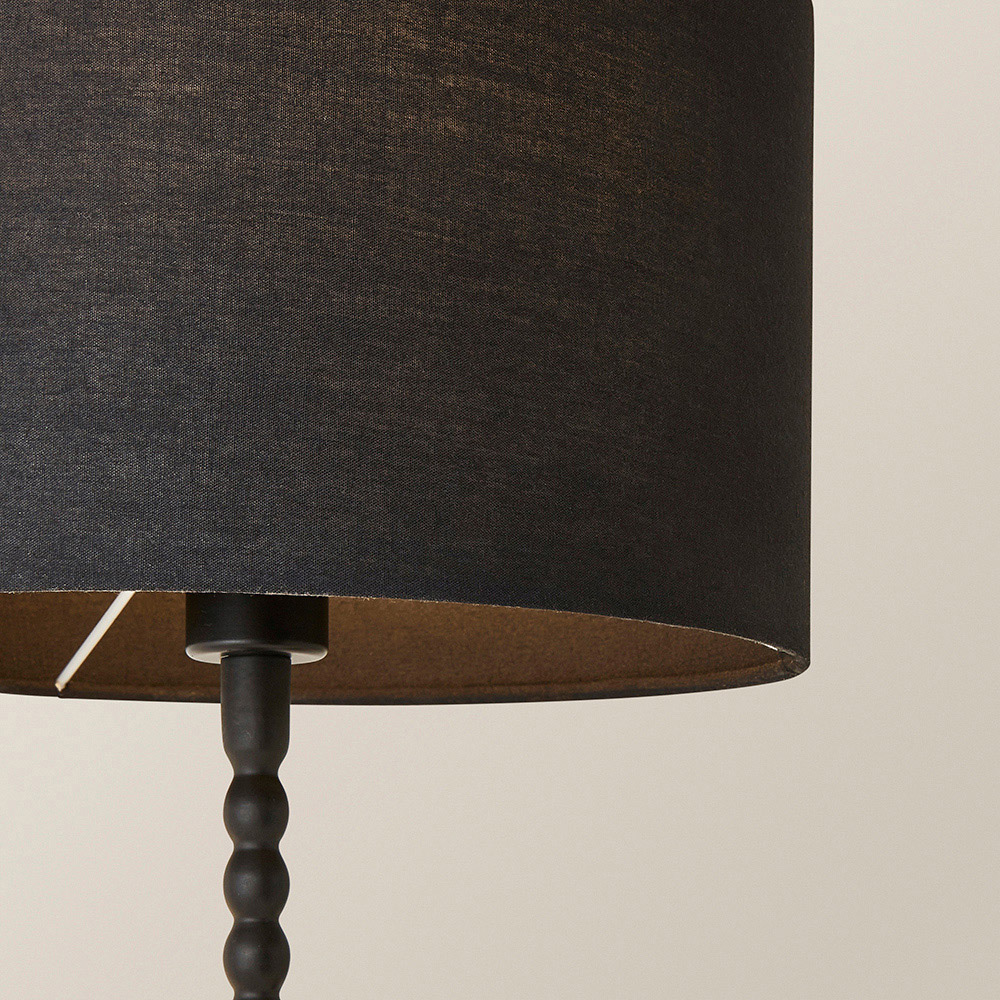 ValueLights Maeve Black Fabric Drum Shade Bobbin Bobble Table Lamp and Bulb Image 3