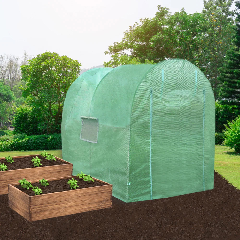MonsterShop Green PE Cover Polytunnel 9.8 x 6.5ft Greenhouse with Racking Image 2