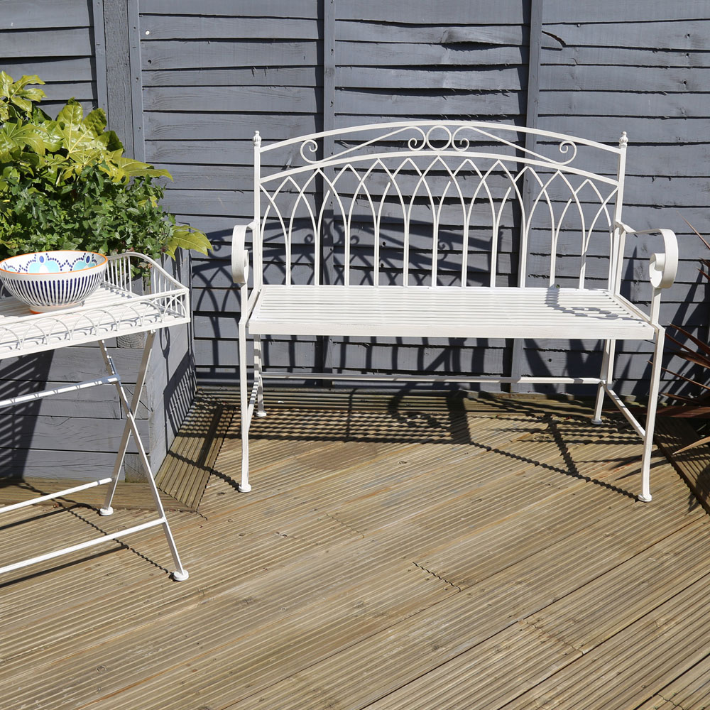 Charles Bentley Wrought Iron White Bench Image 5
