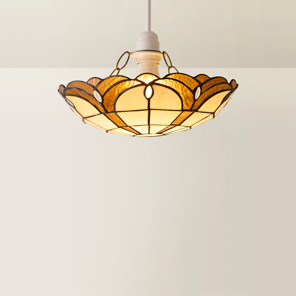 ValueLights Tiffany Style Amber Jewelled Glass Uplighter Pendant Light Shade Image 5