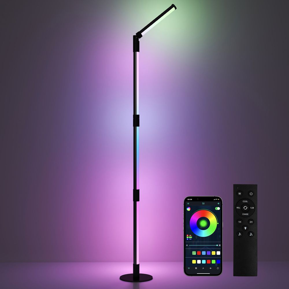 Portland Dark Grey RGB LED Corner Floor Lamp with App and Remote Control Image 3