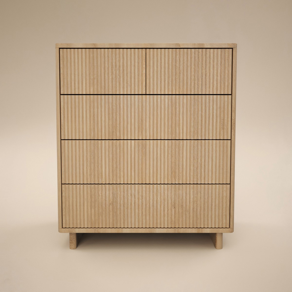 SOLACE+CO Velmor 5 Drawer Oak Ribbed Chest of Drawers Image 3