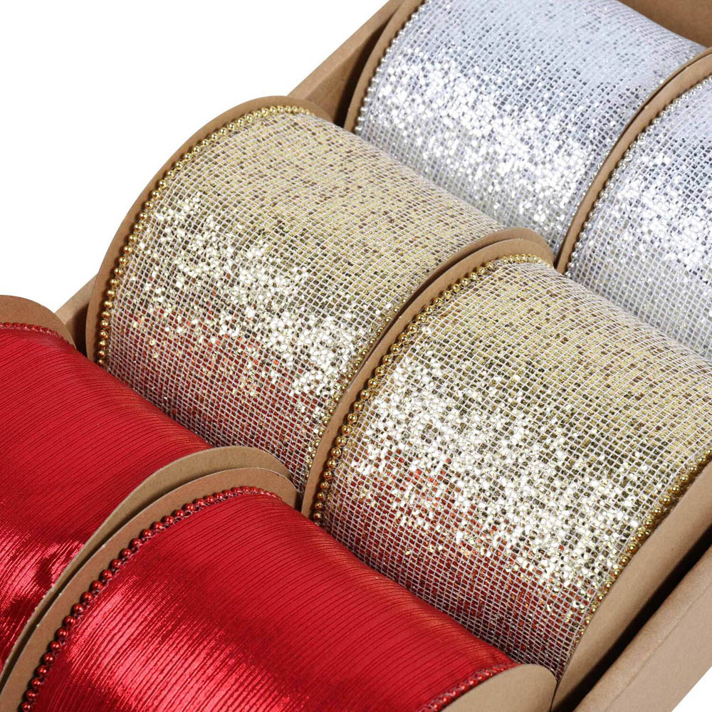 Red/Gold/Silver Wide Ribbon Assortment Image 6