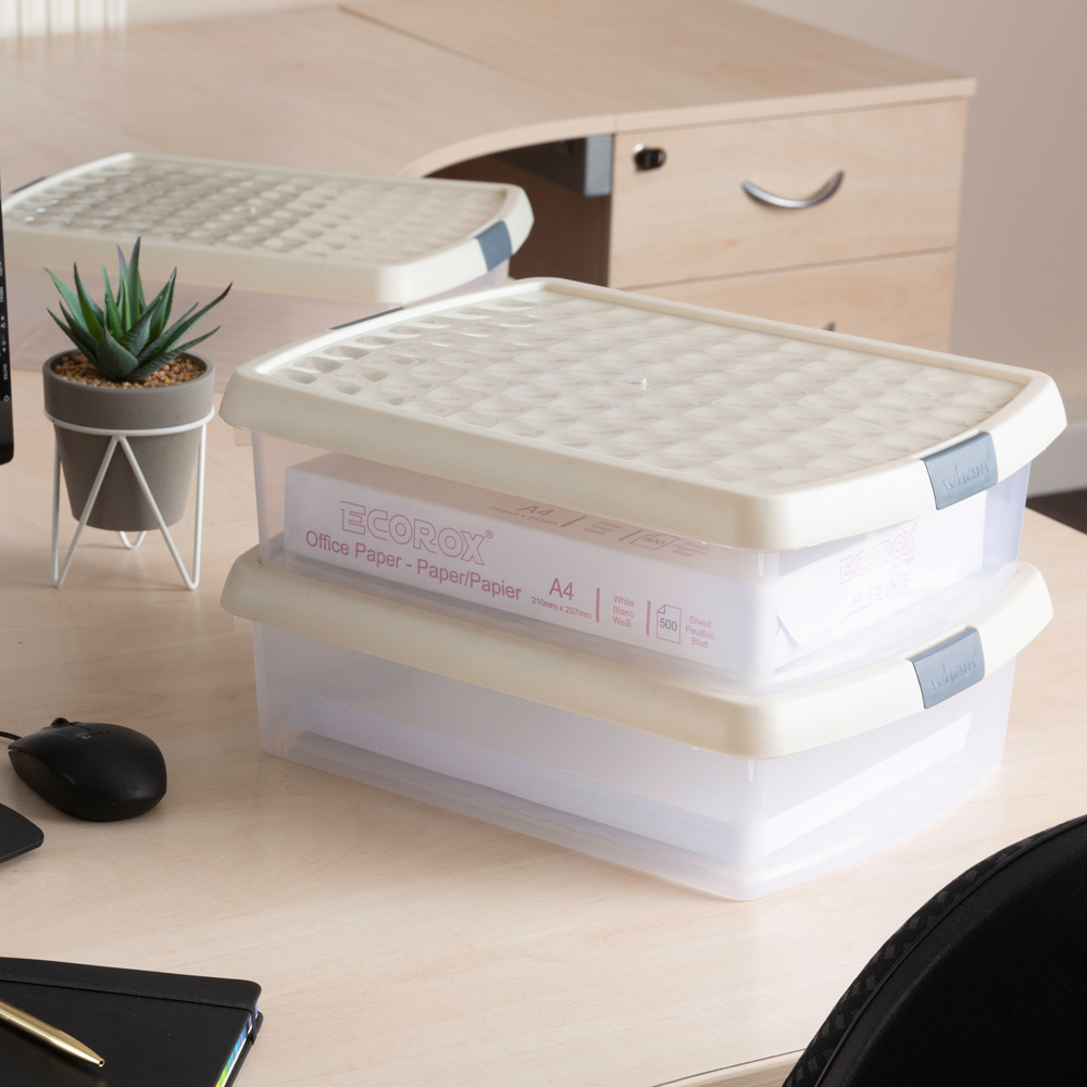 Wham Clip 8.5L Clear Stone and Slate Grey Rectangular Storage Box with Lid 3 Pack Image 2