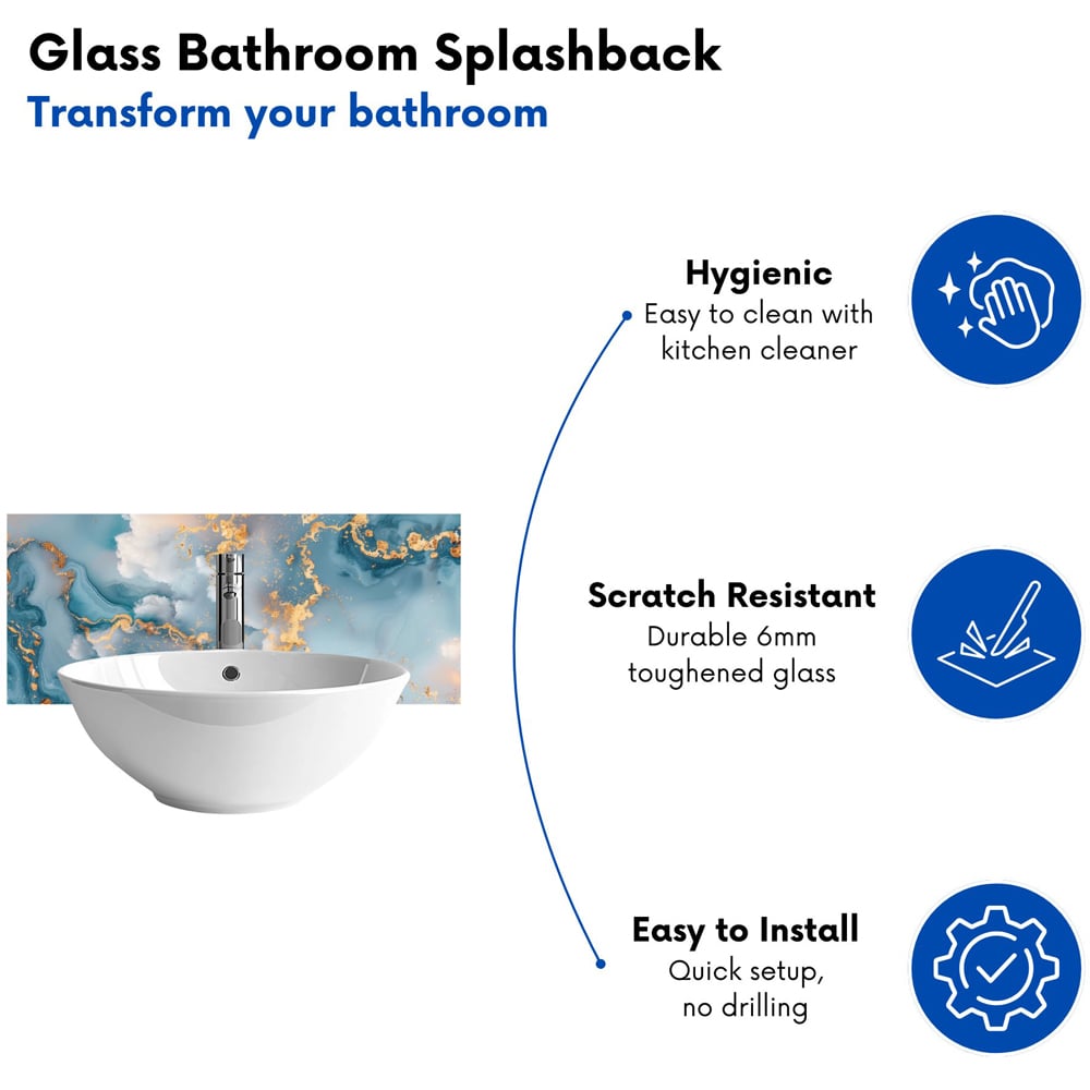 Warren Reed Designer Blue and Gold Marble Effect Bathroom Splashback 25 x 60cm Image 4