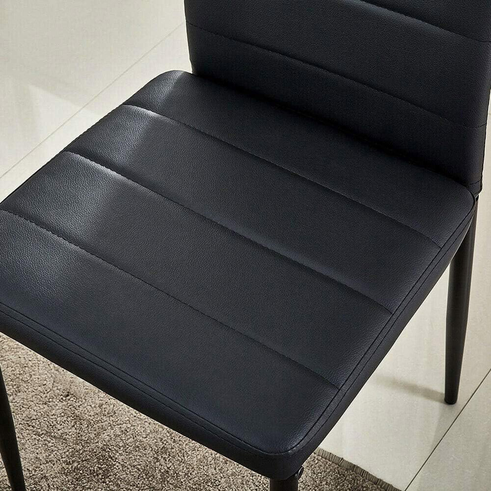 Portland Glass 4 Seater Leather Dining Set Black Image 4