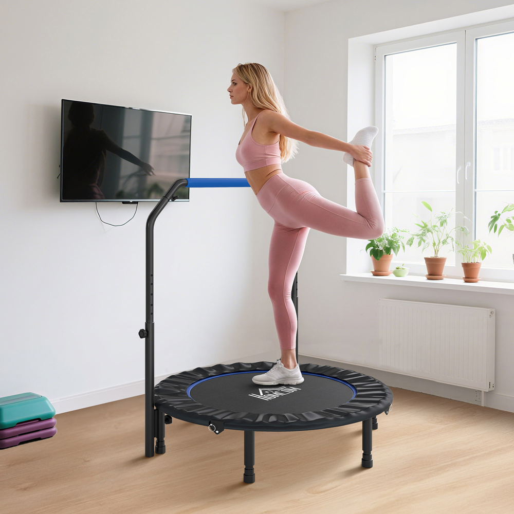HOMCOM 3.7ft Blue Foldable Mini Trampoline with Adjustable Foam Handle Image 3