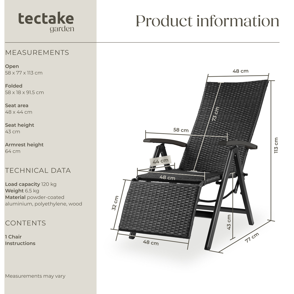 tectake Brisbane Black 6 Way Adjustable and Foldable Garden Chair Image 9