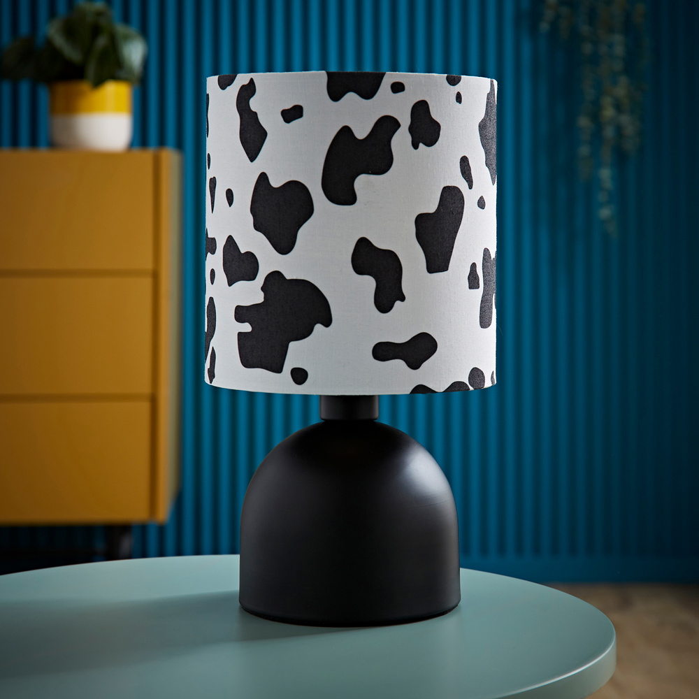 ValueLights Miley Cow Print Drum Lamp Shade Matte Black LED Table Lamp Image 2