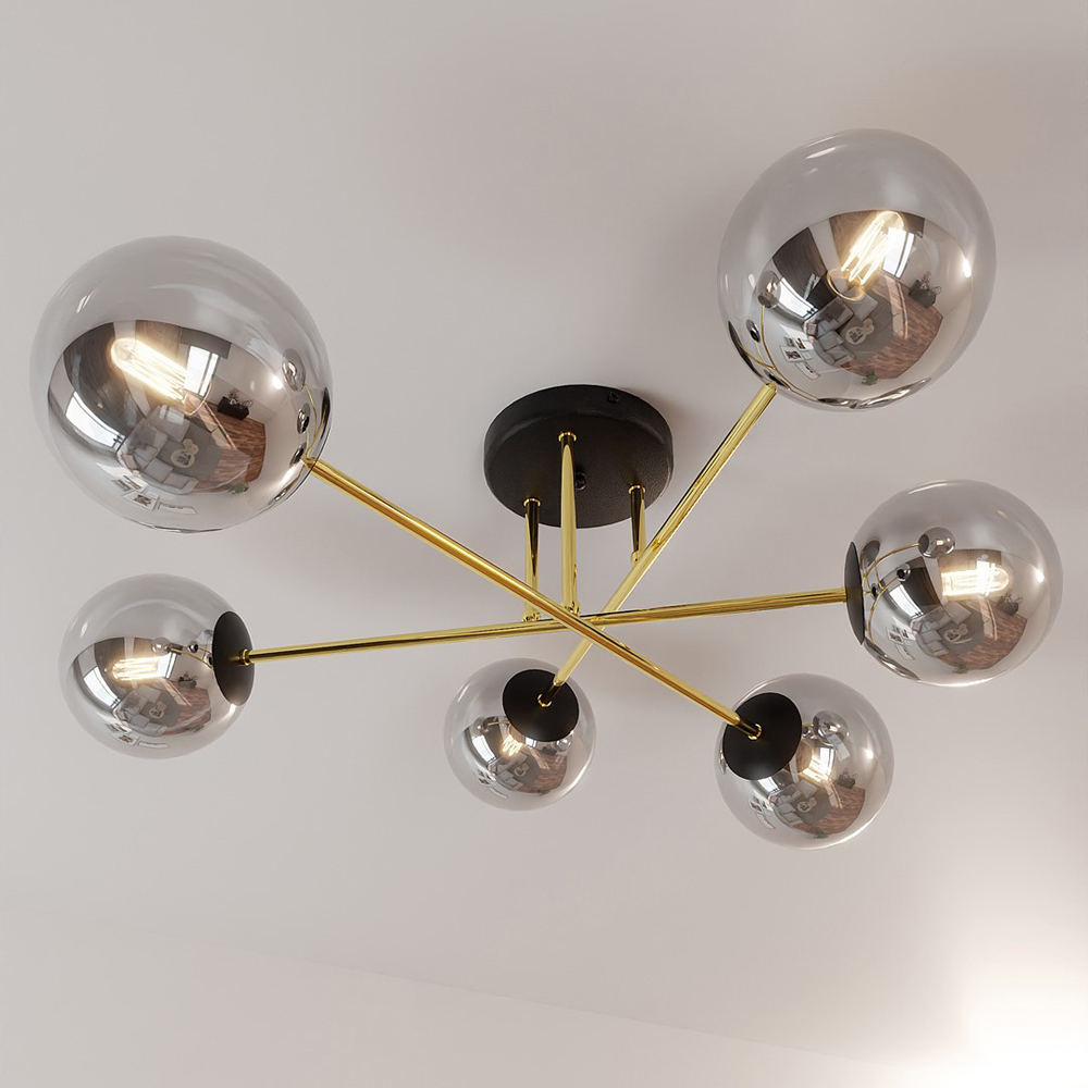 Emibig Magnum 6 Light Graphite Shade Black and Gold E14 Ceiling Light Image 6