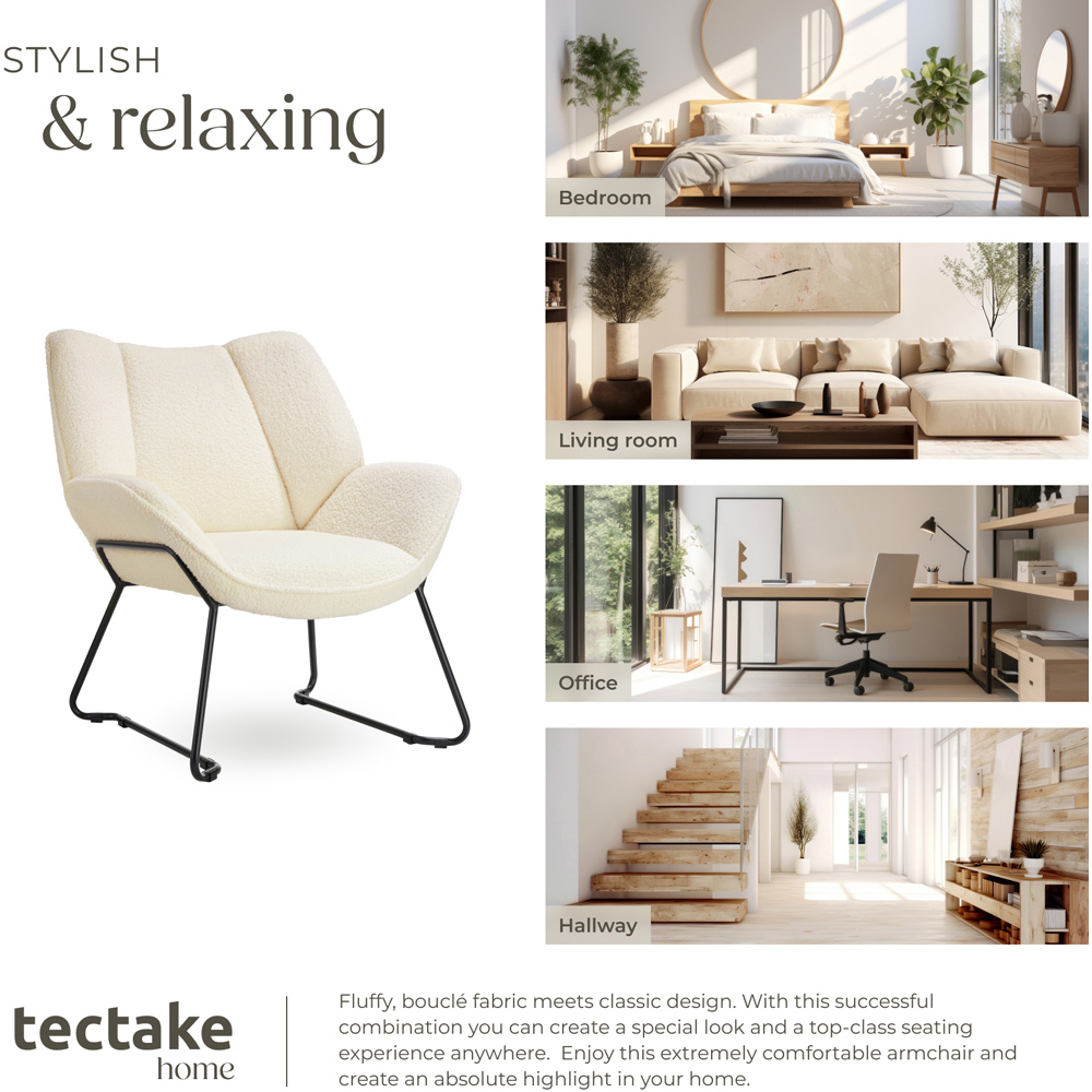 tectake Kjeld Cream Boucle Armchair Image 7