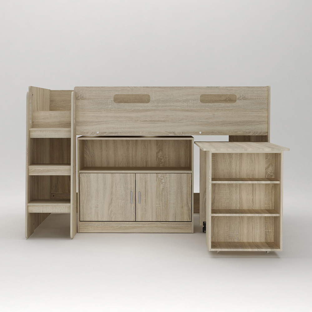 Kidsaw Oak Mid Sleeper Cabin Bed with Desk Cupboard and Storage Image 4