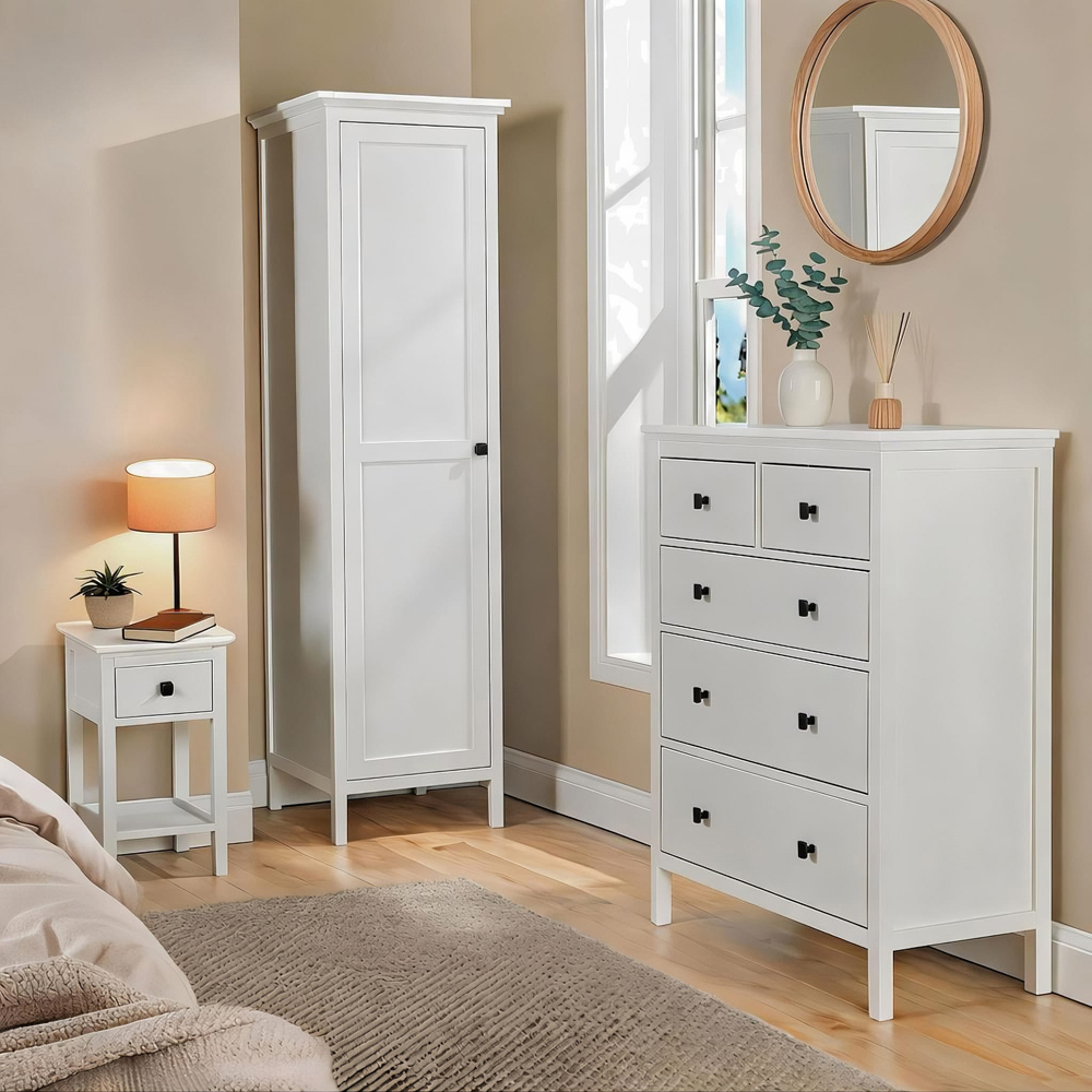 Home Source 5 Drawer White Wide Chest of Drawers Image 7