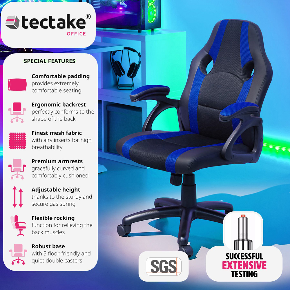 tectake Benny Black and Blue Gaming Chair Image 3
