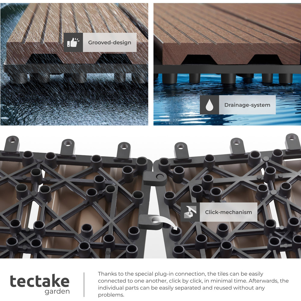 tectake Tegulas 11 Piece Brown Wood Look Outdoor Tile Set Image 5