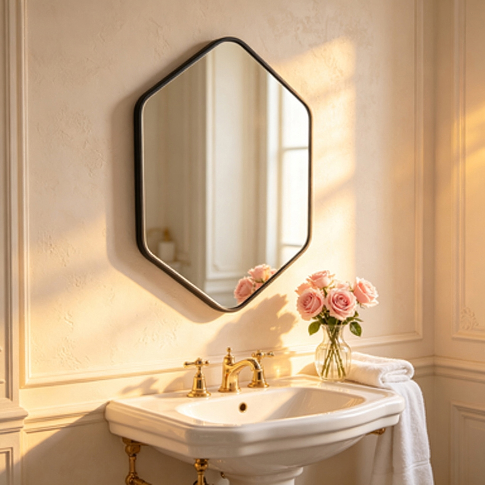 Living and Home Black Diamond Aluminium Framed HD Float Glass Bathroom Mirror 50 x 70cm Image 7