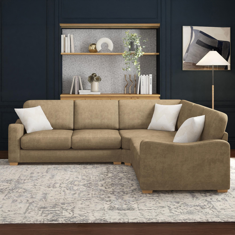 Theadford 4 Seater Mink Plush Velvet Fixed Back Corner Sofa Image 5