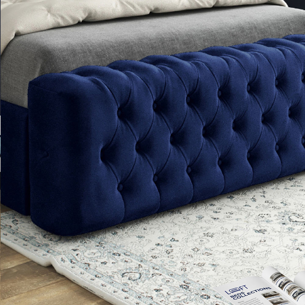 Marino Blue King Size Velvet Upholstered Bed Frame with Mirrored Headboard Image 4