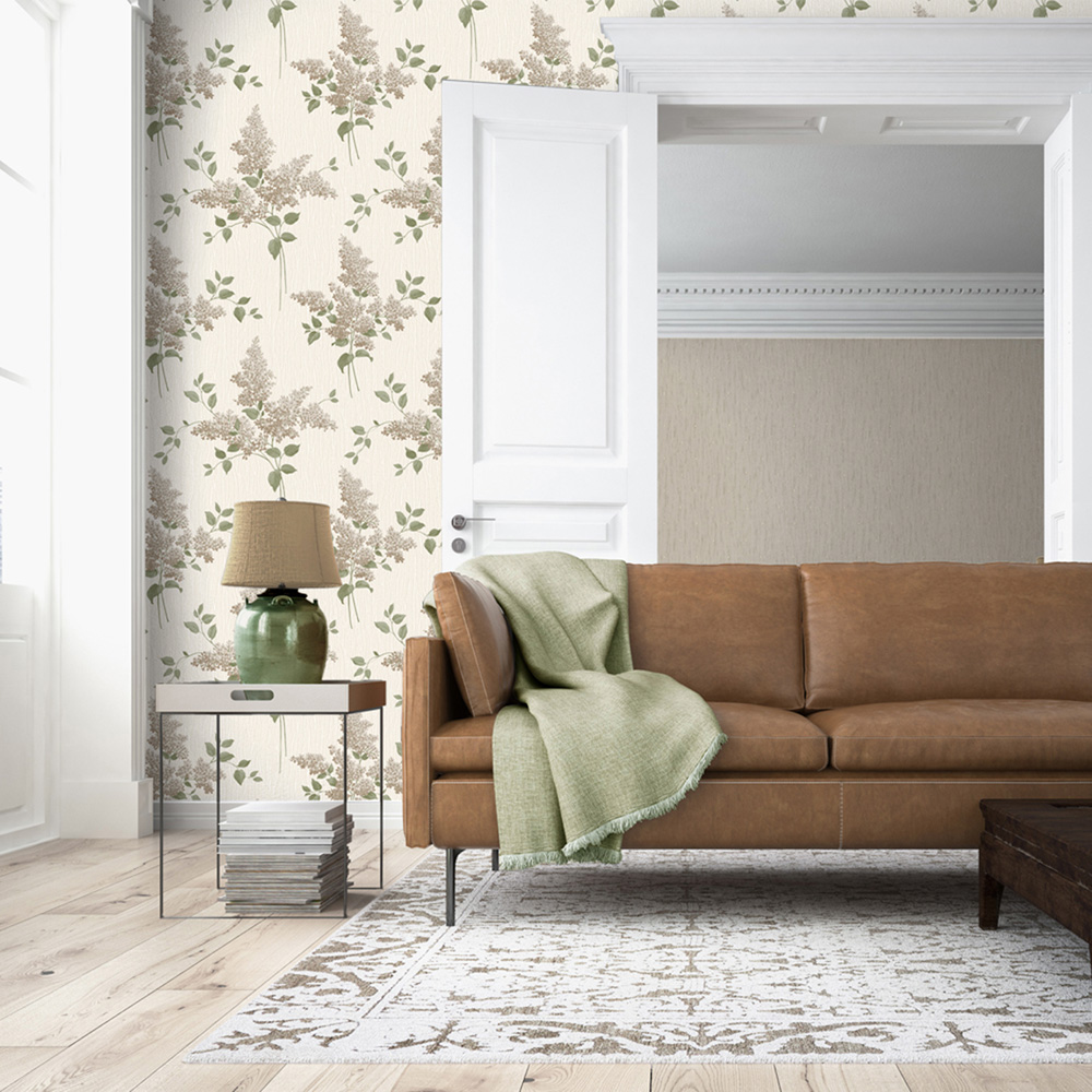 Belgravia Decor Tiffany Fiore Floral Beige and Sage Wallpaper Image 2