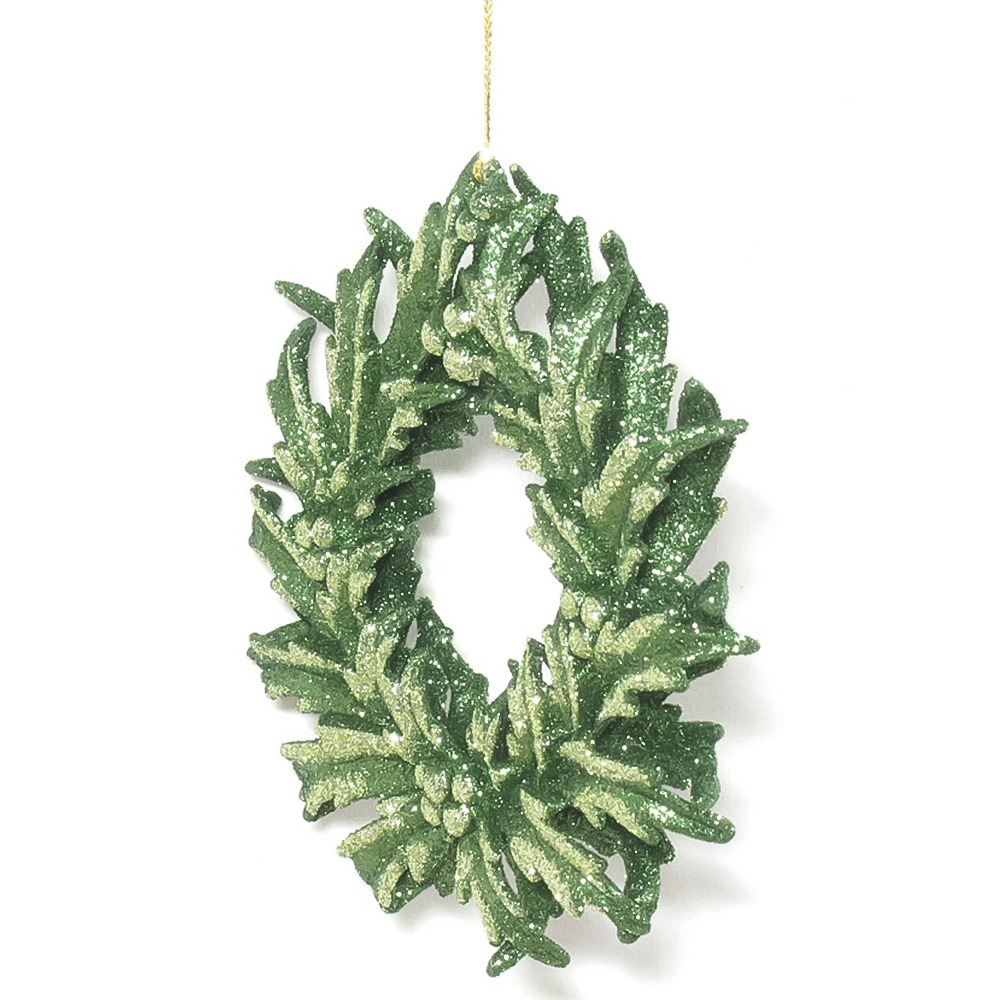 Elegant Glitter Wreath Hanging Decoration Olive Green Image 2