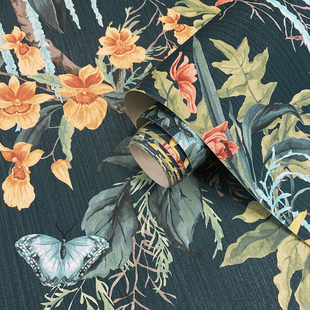 Belgravia Decor Suki Dark Green and Blue Wallpaper Image 2