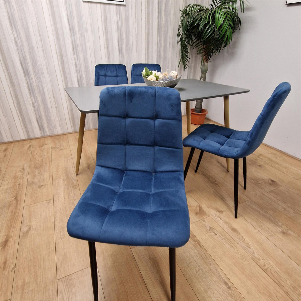 Portland 4 Seater Velvet Dining Set Grey and Blue Image 4
