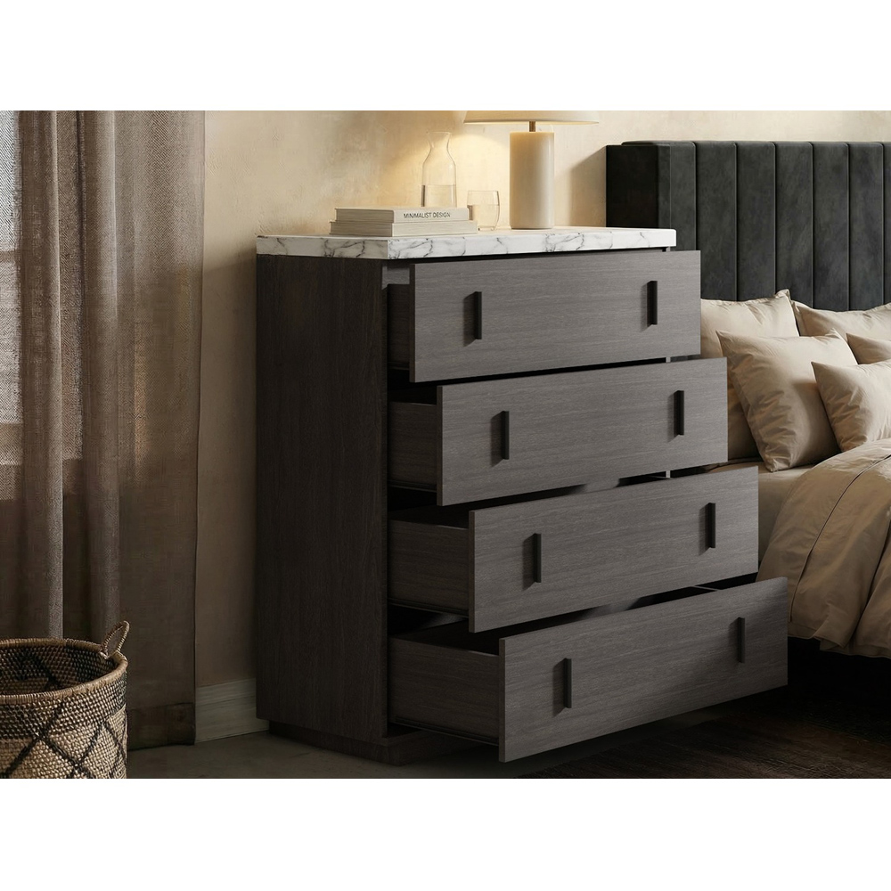 SOLACE+CO Marcel Walnut 4 Drawer Chest of Drawers with Marble-Effect Top Image 6