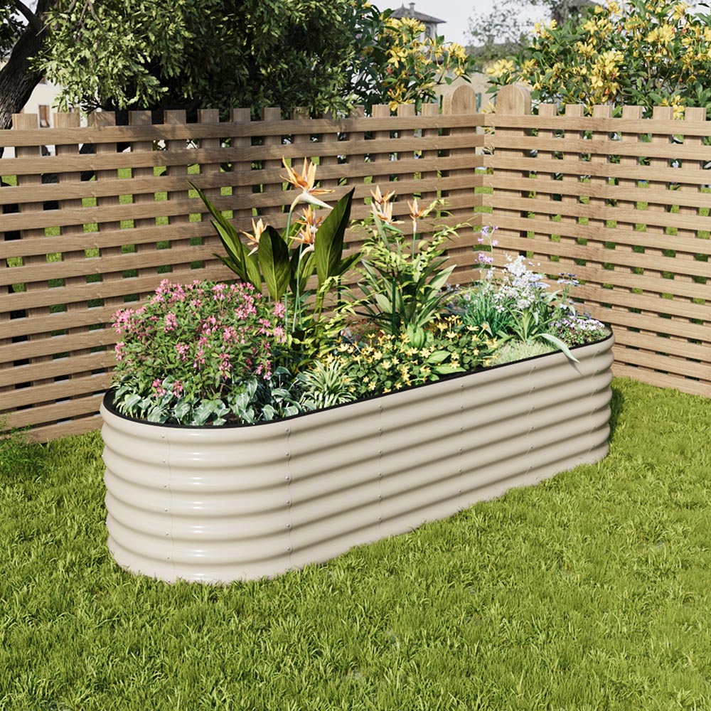 Living and Home White Oval Galvanised Steel Raised Garden Bed 240 x 80cm Image 7