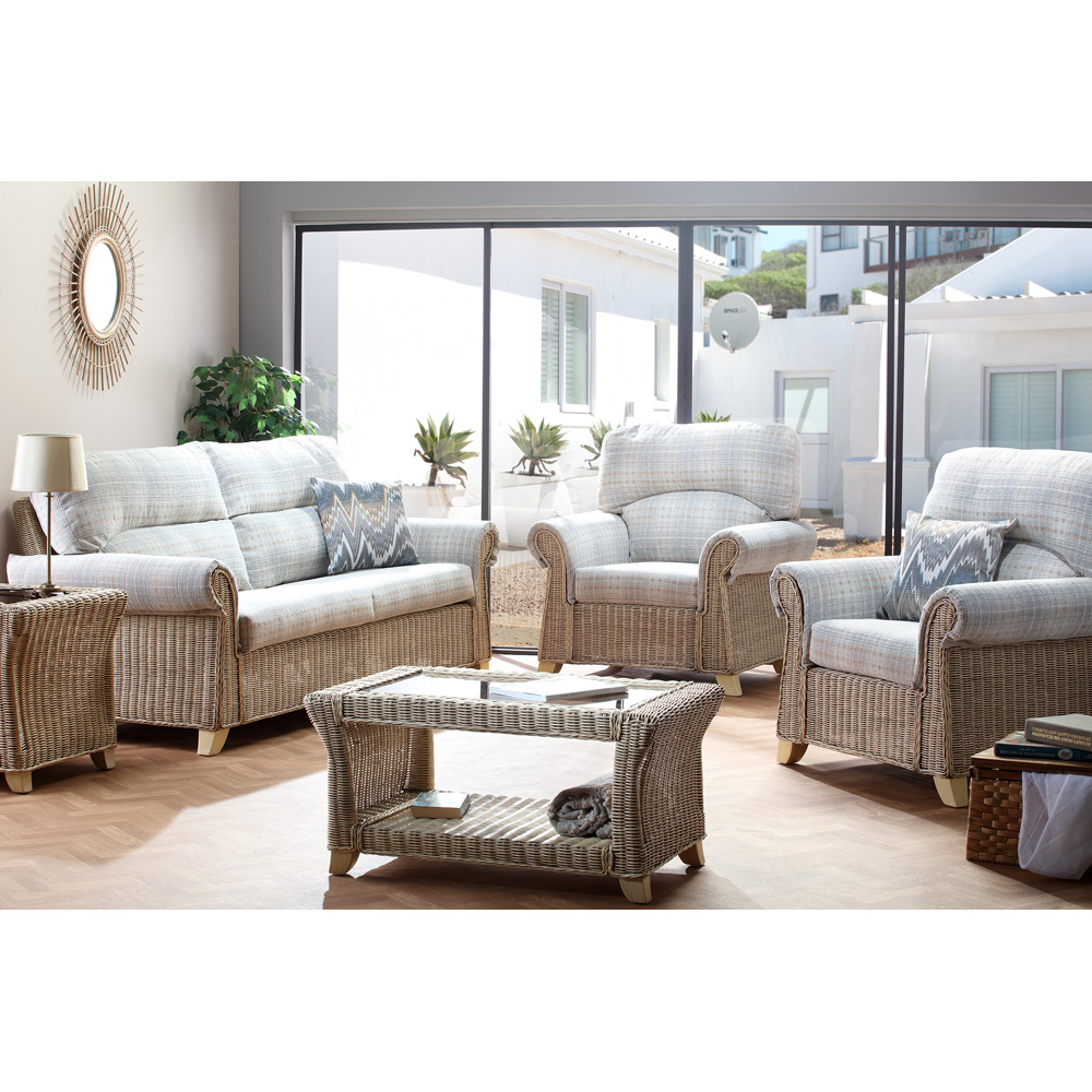Desser Clifton 3 Seater Natural Rattan Check Fabric Sofa Image 3
