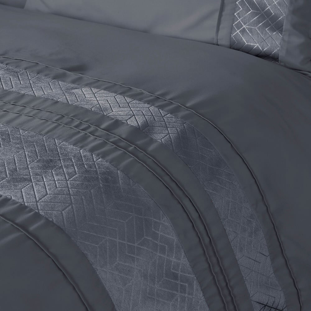 My Home Super King Charcoal Geo Stripe Velvet Duvet Set Image 3
