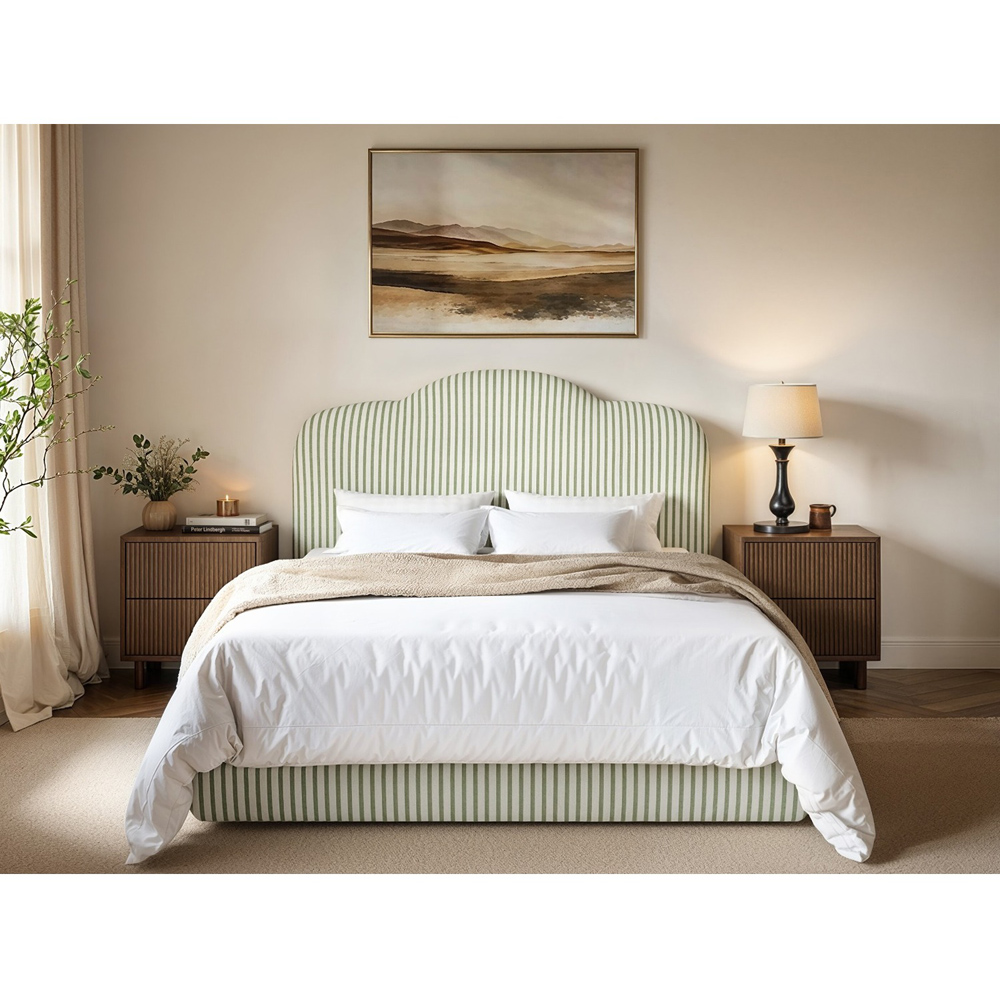 SOLACE+CO Skylynn Cloud Green Double Ottoman Bed with Curved Padded Headboard Image 6